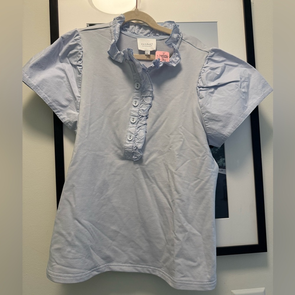 Sundays Light Blue Ruffled Button-Up Top